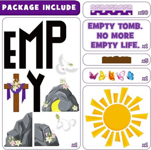 Easter Empty Tomb Bulletin Board Decoration Set, Spring Religious Jesus Classroom Decorations Christian Cross Butterflies Cutouts April Library Church Sunday School Wall Window Door Decor for Teacher in Kuwait