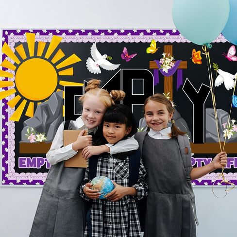 Easter Empty Tomb Bulletin Board Decoration Set, Spring Religious Jesus Classroom Decorations Christian Cross Butterflies Cutouts April Library Church Sunday School Wall Window Door Decor for Teacher in Kuwait