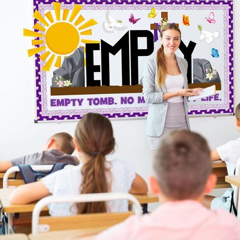 Easter Empty Tomb Bulletin Board Decoration Set, Spring Religious Jesus Classroom Decorations Christian Cross Butterflies Cutouts April Library Church Sunday School Wall Window Door Decor for Teacher in Kuwait