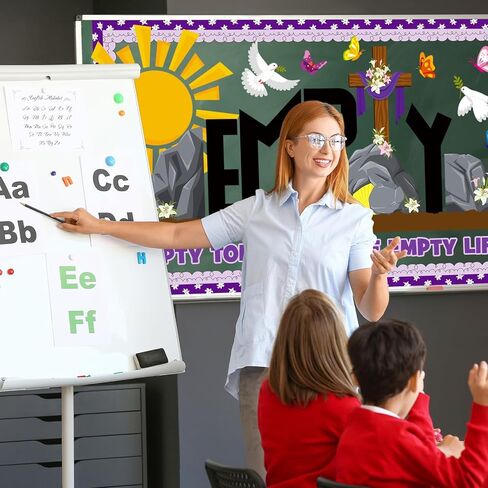 Easter Empty Tomb Bulletin Board Decoration Set, Spring Religious Jesus Classroom Decorations Christian Cross Butterflies Cutouts April Library Church Sunday School Wall Window Door Decor for Teacher in Kuwait