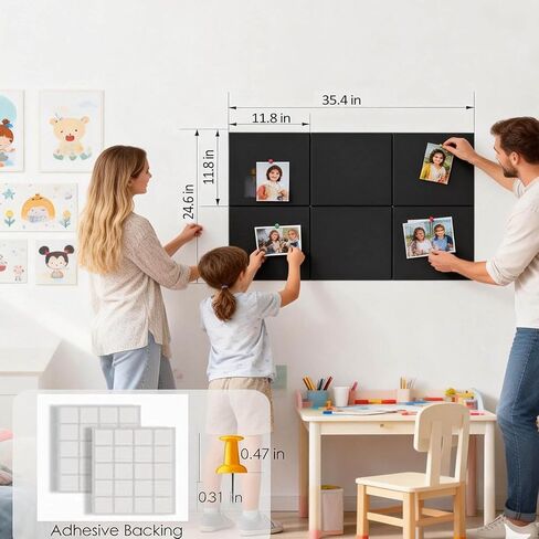 Large Bulletin Board 35.4" x 23.6", Black Cork Board, 6 Pack Cork Boards for Walls with 24 thumbtacks, Pin Board & Vision Board for Home Office, Student Dorm, Creative Studio in Saudi Arabia