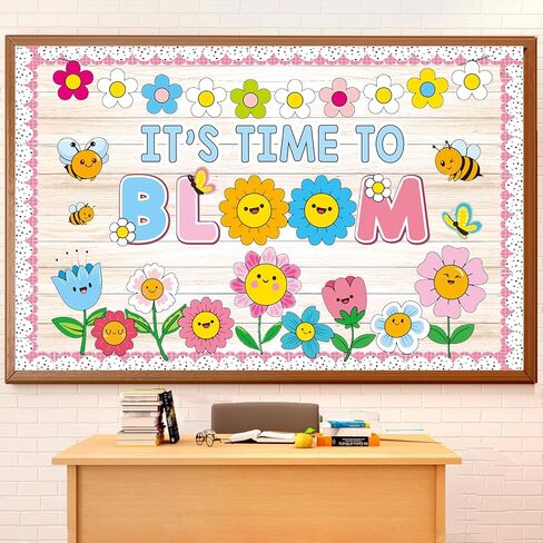 مجموعة زخارف لوحة نشرة زهور الربيع مع حدود، زهور تحفيزية، ديكور للفصول الدراسية للمعلمين، زهور برية لطيفة، قواطع إيجابية للمدرسة، لوحة إعلانات للفصل الدراسي in Kuwait
