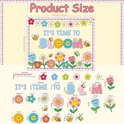 مجموعة زخارف لوحة نشرة زهور الربيع مع حدود، زهور تحفيزية، ديكور للفصول الدراسية للمعلمين، زهور برية لطيفة، قواطع إيجابية للمدرسة، لوحة إعلانات للفصل الدراسي in Kuwait