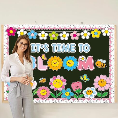 مجموعة زخارف لوحة نشرة زهور الربيع مع حدود، زهور تحفيزية، ديكور للفصول الدراسية للمعلمين، زهور برية لطيفة، قواطع إيجابية للمدرسة، لوحة إعلانات للفصل الدراسي in Kuwait