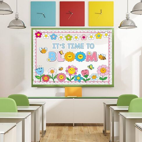 مجموعة زخارف لوحة نشرة زهور الربيع مع حدود، زهور تحفيزية، ديكور للفصول الدراسية للمعلمين، زهور برية لطيفة، قواطع إيجابية للمدرسة، لوحة إعلانات للفصل الدراسي in Kuwait