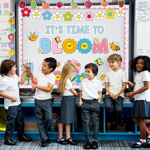 مجموعة زخارف لوحة نشرة زهور الربيع مع حدود، زهور تحفيزية، ديكور للفصول الدراسية للمعلمين، زهور برية لطيفة، قواطع إيجابية للمدرسة، لوحة إعلانات للفصل الدراسي in Kuwait