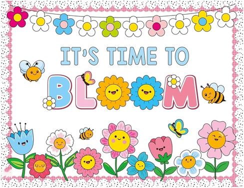 مجموعة زخارف لوحة نشرة زهور الربيع مع حدود، زهور تحفيزية، ديكور للفصول الدراسية للمعلمين، زهور برية لطيفة، قواطع إيجابية للمدرسة، لوحة إعلانات للفصل الدراسي in Kuwait