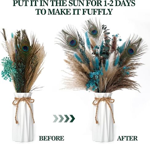 65 قطعة من باقة الزهور المجففة - عشب ذيل الأرنب، الأوكالبتوس، نفس الطفل، ريش الطاووس والقصب - ديكور بوهو ريفي للمنزل، ديكورات للمنزل، الزفاف، أو هدية in Kuwait