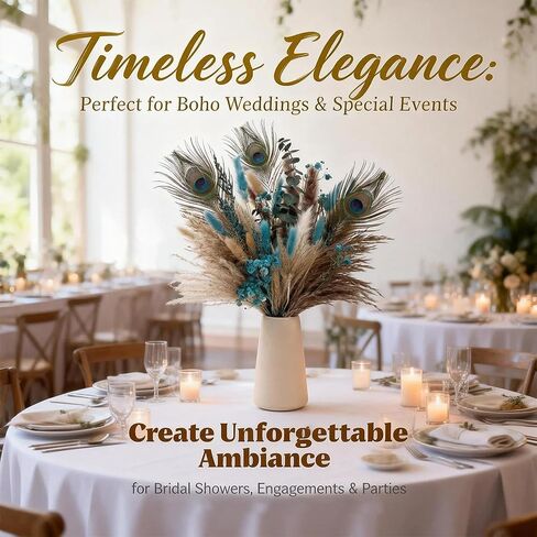 65 قطعة من باقة الزهور المجففة - عشب ذيل الأرنب، الأوكالبتوس، نفس الطفل، ريش الطاووس والقصب - ديكور بوهو ريفي للمنزل، ديكورات للمنزل، الزفاف، أو هدية in Kuwait