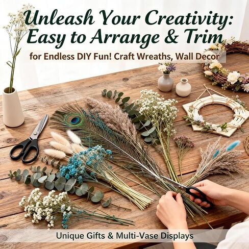 65 قطعة من باقة الزهور المجففة - عشب ذيل الأرنب، الأوكالبتوس، نفس الطفل، ريش الطاووس والقصب - ديكور بوهو ريفي للمنزل، ديكورات للمنزل، الزفاف، أو هدية in Kuwait