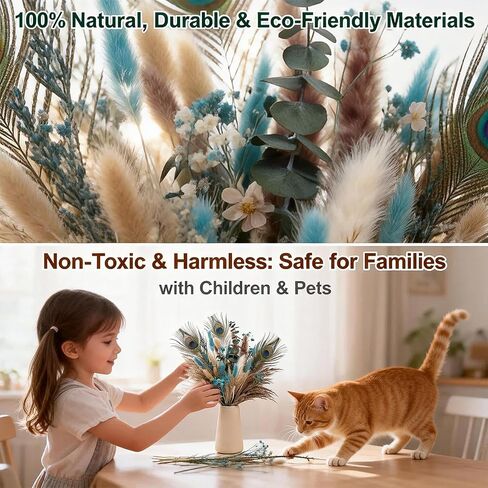 65 قطعة من باقة الزهور المجففة - عشب ذيل الأرنب، الأوكالبتوس، نفس الطفل، ريش الطاووس والقصب - ديكور بوهو ريفي للمنزل، ديكورات للمنزل، الزفاف، أو هدية in Kuwait