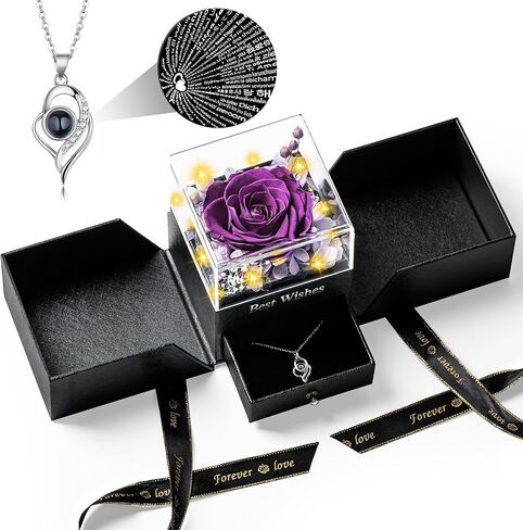 Preserved Flower Birthday Gifts for Women Red Real Rose with I Love You 925 Silver Necklace,Valentine's Day,Anniversary, for Women/Mom/Girlfriend/Friend in Saudi Arabia