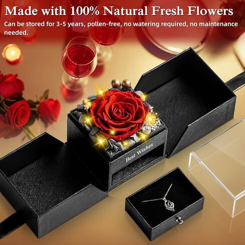 Preserved Flower Birthday Gifts for Women Red Real Rose with I Love You 925 Silver Necklace,Valentine's Day,Anniversary, for Women/Mom/Girlfriend/Friend in Saudi Arabia
