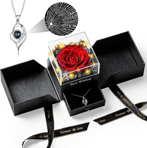 Preserved Flower Birthday Gifts for Women Red Real Rose with I Love You 925 Silver Necklace,Valentine's Day,Anniversary, for Women/Mom/Girlfriend/Friend in Saudi Arabia
