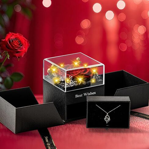 Preserved Flower Birthday Gifts for Women Red Real Rose with I Love You 925 Silver Necklace,Valentine's Day,Anniversary, for Women/Mom/Girlfriend/Friend in Saudi Arabia