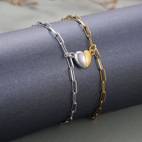 Kvekstio Magnetic Heart Bracelet Set - Matching Love Couple Bracelet, Long Distance Relationship Magnetic Bracelets for Girlfriend Boyfriend, Best Friend Stainless Steel Friendship Jewelry Gift in Saudi Arabia
