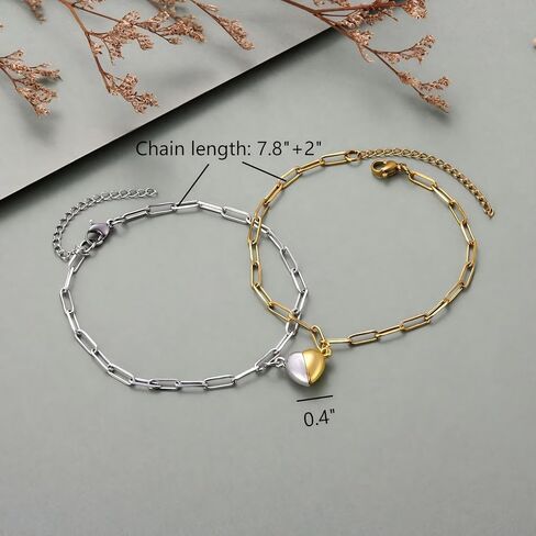Kvekstio Magnetic Heart Bracelet Set - Matching Love Couple Bracelet, Long Distance Relationship Magnetic Bracelets for Girlfriend Boyfriend, Best Friend Stainless Steel Friendship Jewelry Gift in Saudi Arabia