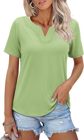 siliteelon Womens Short Sleeve Boho Tops V Neck Swiss Dot Dressy Casual Blouses Cute Summer Shirts 2026 Vacation Work Tshirts in Saudi Arabia