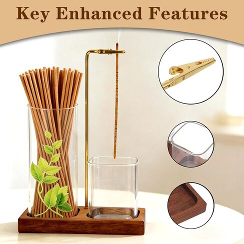 Incense Holder for Sticks, Incense Burner with Glass Ash Catcher, Incense Sticks Storage and Anti-Ash Flying, for Yoga Spa Meditation Home Decor Office in Saudi Arabia