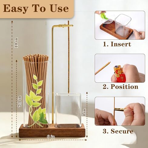 Incense Holder for Sticks, Incense Burner with Glass Ash Catcher, Incense Sticks Storage and Anti-Ash Flying, for Yoga Spa Meditation Home Decor Office in Saudi Arabia