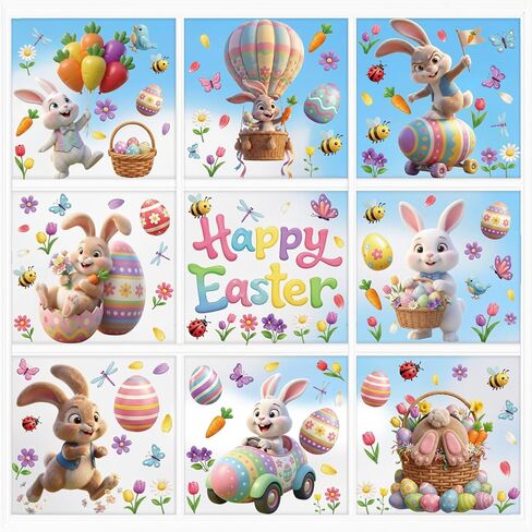 Xzentira 9 Sheets Easter Window Clings Bunny Egg Gel Window Decals for Glass Windows Spring Easter Decorations Home Office Decor in Saudi Arabia