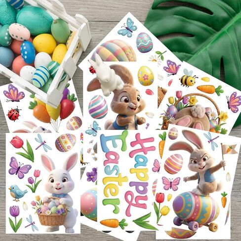 Xzentira 9 Sheets Easter Window Clings Bunny Egg Gel Window Decals for Glass Windows Spring Easter Decorations Home Office Decor in Saudi Arabia