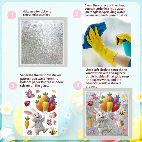 Xzentira 9 Sheets Easter Window Clings Bunny Egg Gel Window Decals for Glass Windows Spring Easter Decorations Home Office Decor in Saudi Arabia