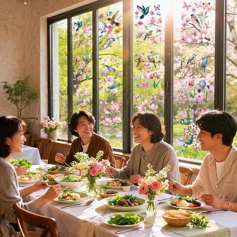Floral and Bird Window Clings for Glass - 9 Pcs Reusable Spring Summer Window Decals, Removable Window Stickers for Home Decor in Saudi Arabia