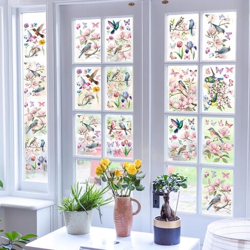 Floral and Bird Window Clings for Glass - 9 Pcs Reusable Spring Summer Window Decals, Removable Window Stickers for Home Decor in Saudi Arabia