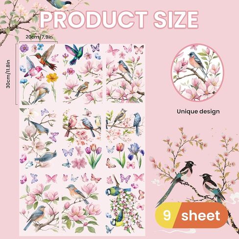 Floral and Bird Window Clings for Glass - 9 Pcs Reusable Spring Summer Window Decals, Removable Window Stickers for Home Decor in Saudi Arabia