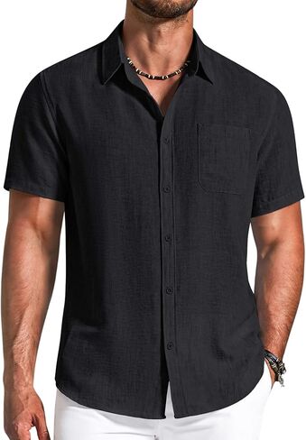 COOFANDY Men's Button Down Shirts Short Sleeve Casual Shirt Summer Beach Textured Shirts in Saudi Arabia