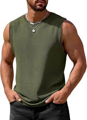 Runcati Mens Casual Tank Tops Sleeveless Crewneck Textured Shirt Summer Beach T Shirts Workout Muscle Gym Tee in Saudi Arabia