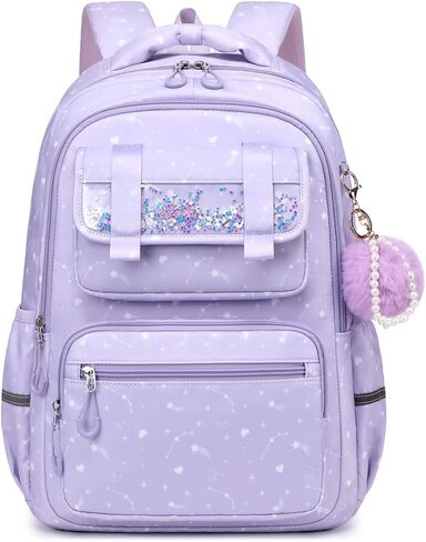 Backpack for Girls,Elementary Kids School Bag,Middle Students Teen Girls Backpack,Kawaii Book bag ages 6-12 Starfall Purple in Kuwait