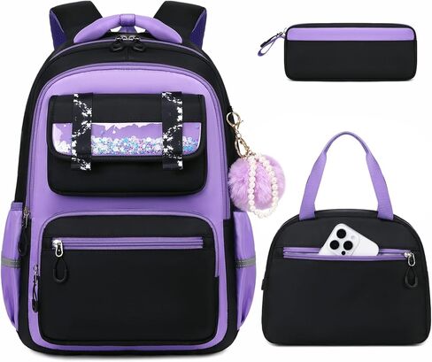 Backpack for Girls,Elementary Kids School Bag,Middle Students Teen Girls Backpack,Kawaii Book bag ages 6-12 Starfall Purple in Kuwait