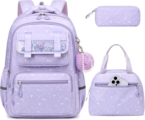 Backpack for Girls,Elementary Kids School Bag,Middle Students Teen Girls Backpack,Kawaii Book bag ages 6-12 Starfall Purple in Kuwait