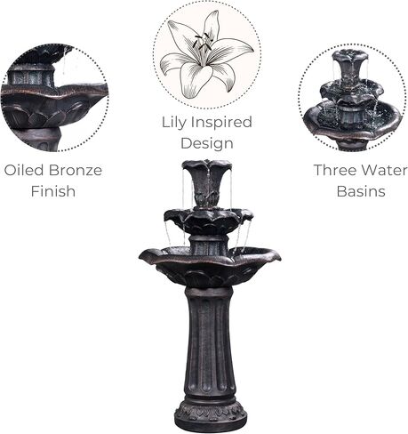 قاعدة أرضية من زهرة الزنبق المنزلية من تيمسون، نافورة شلال أرضية من 3 طبقات مع مضخة للتزيين في الفناء الخارجي والحديقة الخلفية، ارتفاع 96.5 سم، برونزي in Kuwait
