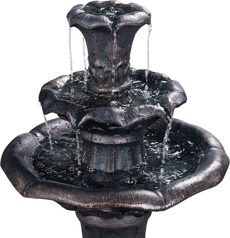 قاعدة أرضية من زهرة الزنبق المنزلية من تيمسون، نافورة شلال أرضية من 3 طبقات مع مضخة للتزيين في الفناء الخارجي والحديقة الخلفية، ارتفاع 96.5 سم، برونزي in Kuwait