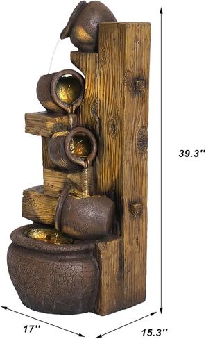 5-Tiers Garden Fountains Outdoor W/LED Light Modern Waterfall Floor-Standing Cascading Water Feature for Patio Deck, Porch, Yard Decor (Brown) in Saudi Arabia