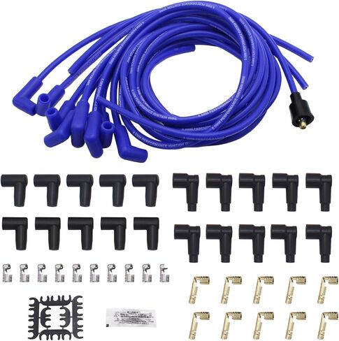 1 Set 8.5mm Red 90 Degree Boot Spark Plug Wires W/Looms in Saudi Arabia