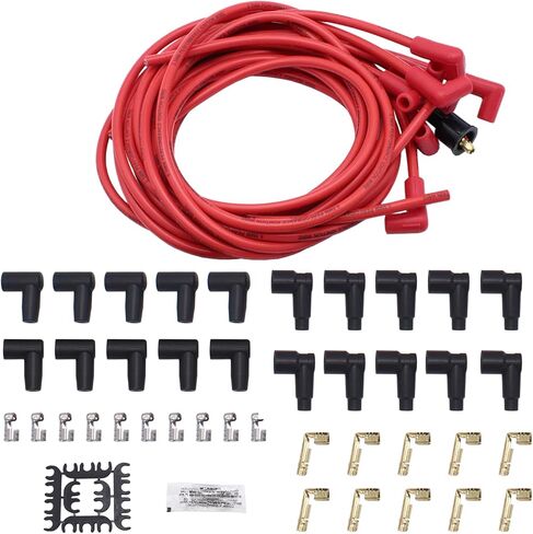 1 Set 8.5mm Red 90 Degree Boot Spark Plug Wires W/Looms in Saudi Arabia
