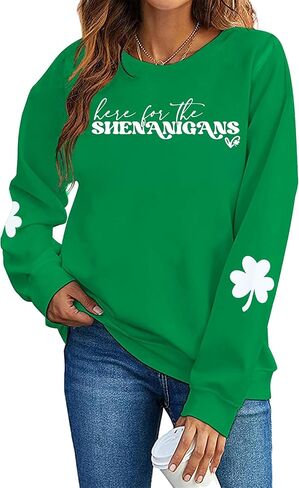 St Patricks Day Sweatshirt Women: St Patricks Day Shirt Cute Here for The Shenanigans Sweatshirts Casual Irish Shirts in Saudi Arabia