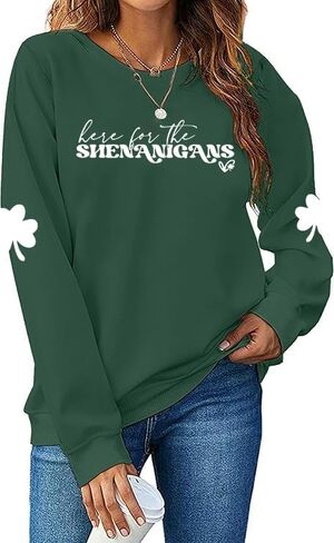 St Patricks Day Sweatshirt Women: St Patricks Day Shirt Cute Here for The Shenanigans Sweatshirts Casual Irish Shirts in Saudi Arabia