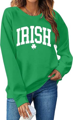 St Patricks Day Sweatshirt Women: St Patricks Day Shirt Cute Here for The Shenanigans Sweatshirts Casual Irish Shirts in Saudi Arabia