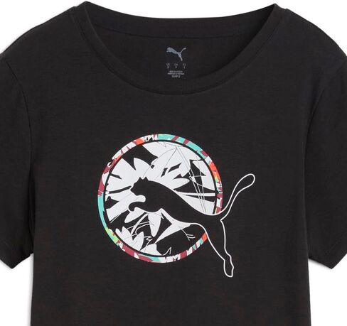 PUMA Womens Tropical Graphic Fashion Crew Neck Short Sleeve Casual Tops Casual - Black in Saudi Arabia