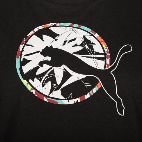 PUMA Womens Tropical Graphic Fashion Crew Neck Short Sleeve Casual Tops Casual - Black in Saudi Arabia