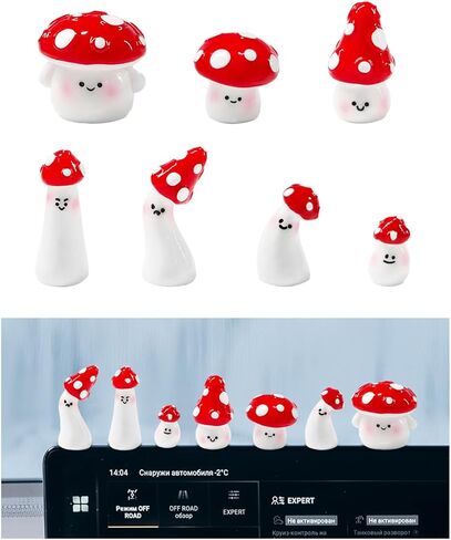 Set of 7 Cute Mini Mushroom Car Ornament, Kawaii Mushrooms Dashboard Decor with Sticky Dots, Funny Mini Mushroom Rear View Mirror Interior Decorations for Women, Car Accessories in Saudi Arabia