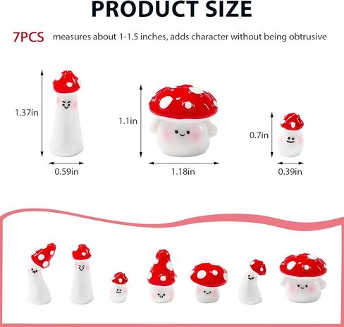 Set of 7 Cute Mini Mushroom Car Ornament, Kawaii Mushrooms Dashboard Decor with Sticky Dots, Funny Mini Mushroom Rear View Mirror Interior Decorations for Women, Car Accessories in Saudi Arabia