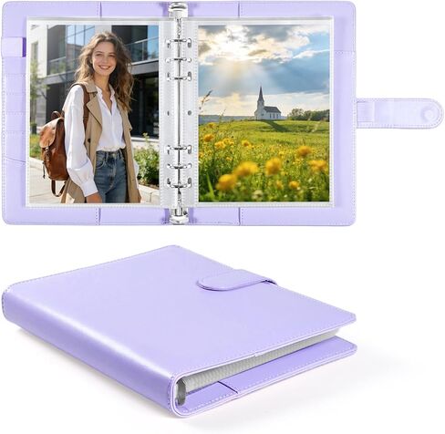 PU Leather A5 Binder, 5x7 Photo Sleeves with 60 Pockets, Secure Top Loading Pages, Refillable Adjustable Album for Keepsakes, Purple in Saudi Arabia