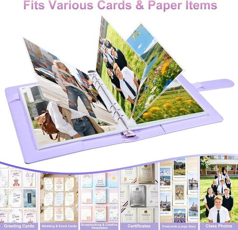 PU Leather A5 Binder, 5x7 Photo Sleeves with 60 Pockets, Secure Top Loading Pages, Refillable Adjustable Album for Keepsakes, Purple in Saudi Arabia