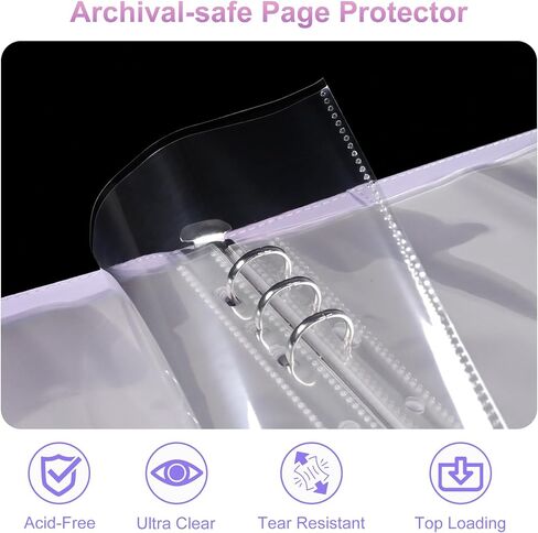 PU Leather A5 Binder, 5x7 Photo Sleeves with 60 Pockets, Secure Top Loading Pages, Refillable Adjustable Album for Keepsakes, Purple in Saudi Arabia